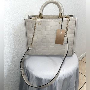 Steve Madden Embossed Satchel Bag with Crossbody option in Bjeannee Oatmeal